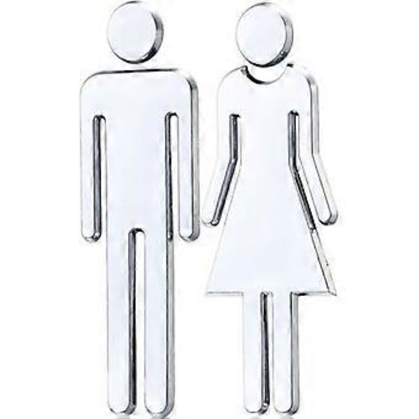 WC-tarra, 1 pari, irrotettava 3D-peilivinyylitarrataide, miesten ja naisten seinätarrat baarikouluun (hopea)
