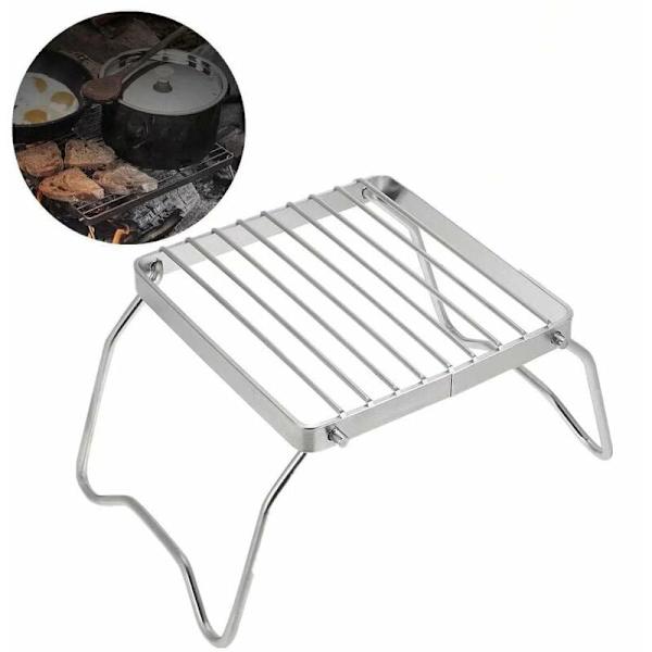 Hopfällbar grill i rostfritt stål, bärbar, lättviktig, hopfällbar kolgrill för picknick, vandring, camping - silver