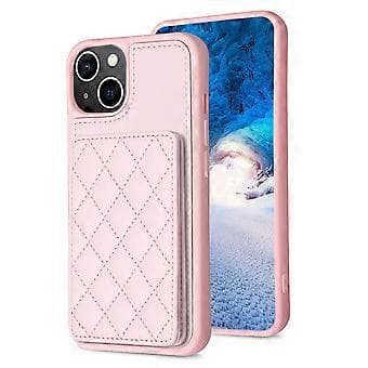 BF25 For iPhone 15 Kortholder Støtteben PU-skinnbelagt TPU-deksel Fallsikkert Telefondeksel (Stil E)