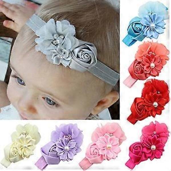 Hårbånd Perle Hudvennlig Chiffon Baby Jenter Sløyfeknute Barnehodeplagg for Bursdag Qinhai (Vannmelonrød)