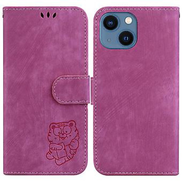 Präglad Läderfodral för iPhone 14 (Roseröd)