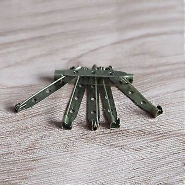 200 st 2 cm Brons Broschnålar Baksida Bar Tre Hål Säkerhetslås Brosch för Hantverk Smycken DIY Tillverkning