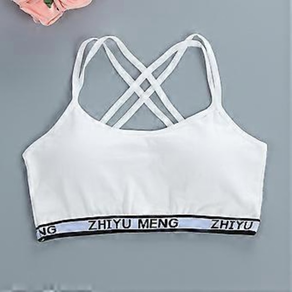 Pige Stretchy Bomuld Bralette 4 stk. Studenters Vest BH Fuld Kop Åndbar BH med Polstring Trænings Sports BH (hvid)