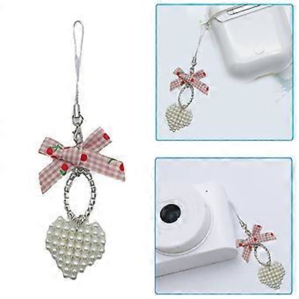 Moderigtige Perler Hjerte Charm med Sløjfe Nøglering Perle Nøglering Taske Vedhæng Multipurpose Nøgleholder til Kvinder