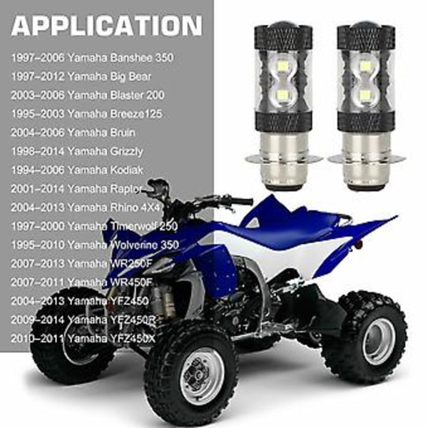 2 st 6000K HID Vit H6M LED Strålkastare För Yamaha YFZ450R Rhino 700 Raptor YFM660( )