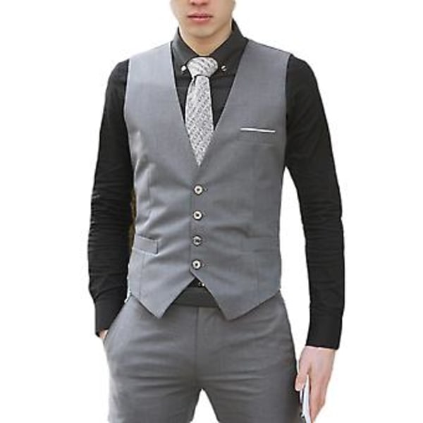 Fianao Väst för Män, 4 Knappar, V-ringning, Ärmlös, Slim Fit, Arbets- och Bröllopsväst (XXXXL Grå)