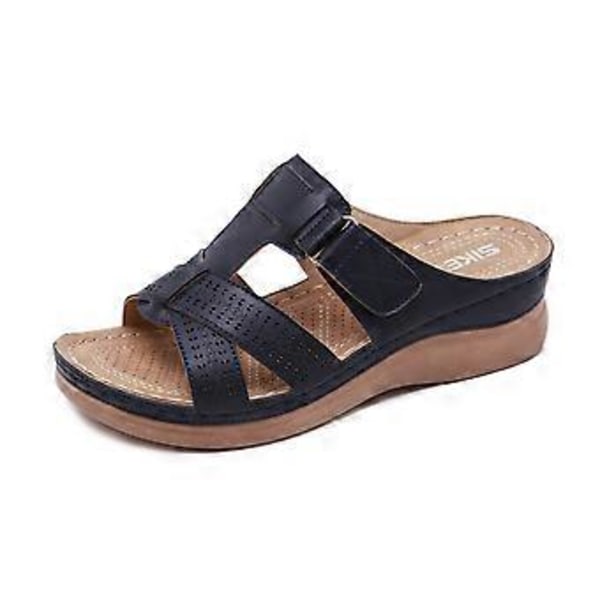 Sandaler for kvinner med tykk såle og søm, stor størrelse, sommerkilhæl, tøfler (EU 37 kongeblå)