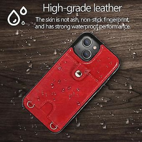 Skyddande Skal för Iphone 13 Pro Max i PU-Läder + TPU med Kortslot & Snodd (Röd)