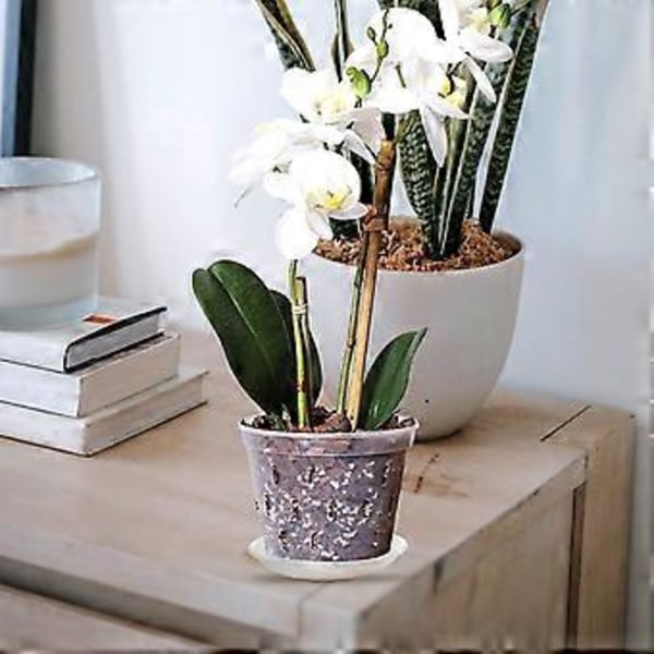 1 Set Ventilerade Hål Blomkruka Praktiska Rundade Plastblomkrukor med Bricka