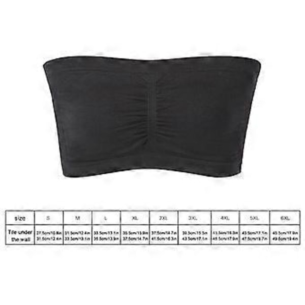 Ledende salg Doble Lag Pluss Stroppeløs BH Bandeau Tube Avtagbar Vattert Topp Elastisk (5XL Svart)