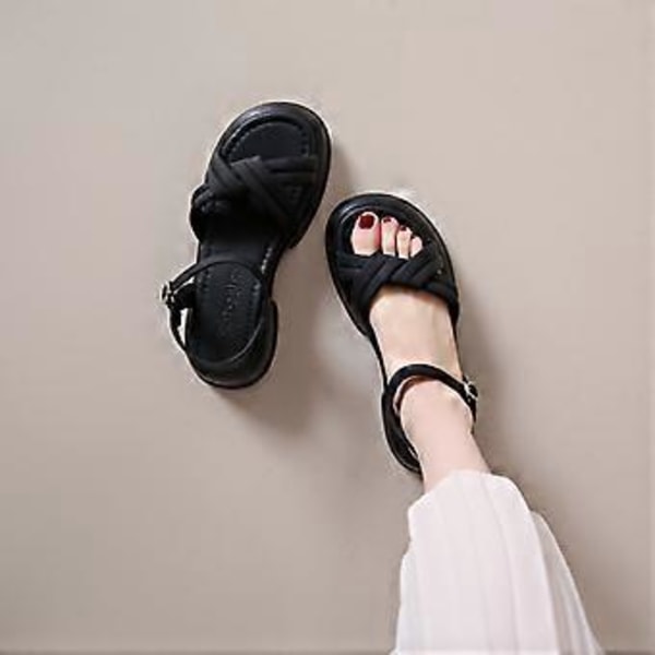 Dames Tykke Sål Sports Sandaler Sommer En Ord Spænde Strand Sandaler (EU 35 Sort)