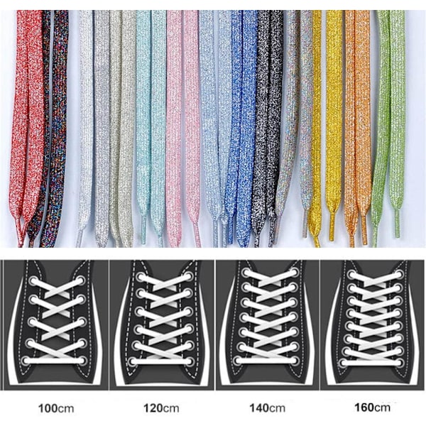 Glitter skolisser flettede flate skolisser for uformelle tursko sneakers dekorasjon 140cm