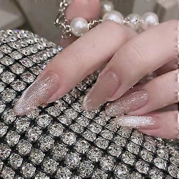 24 stk. Lange Krystal Katteøje Super Lange Smoothie Brud Aftagelige Falske Negle Manicure Patch