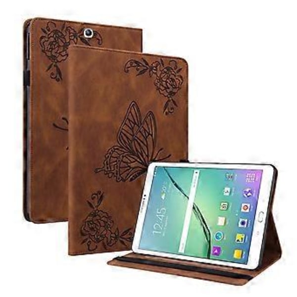 Fjärilsblommiga PU-fodral för Samsung Galaxy Tab S2 9.7 T810 T815 (Brun)