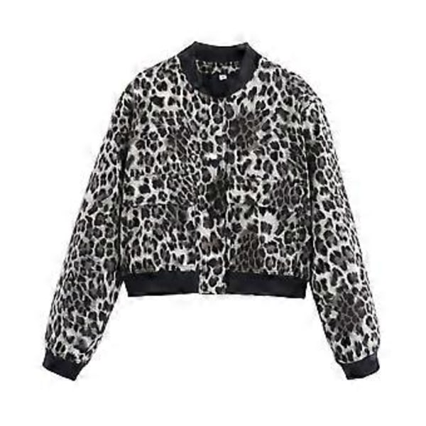 Vårjakke med store lommer og ståkrage for kvinner (S Leopardfarge)