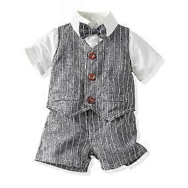 Kostym för män barn randig väst kortärmad skjorta avslappnade shorts tredelat set (80CM)