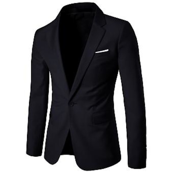 Herrar Blazer Enknapp Solid Färg Nedåtvänd Krage Plus Storlek Slank Fickor Kostymjacka för Kontor (3XL Svart)