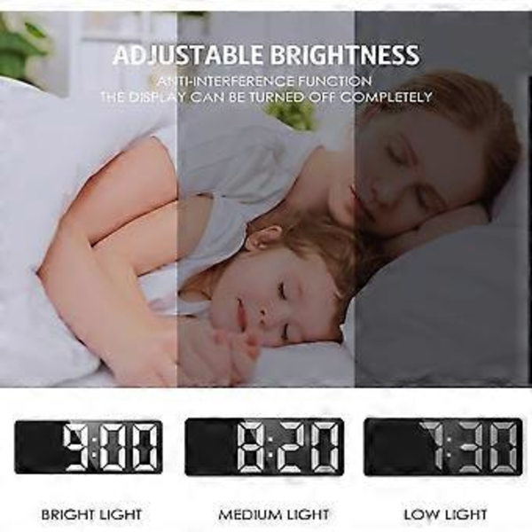 Digital väckarklocka, sängväckarklocka med stor LED-display, icke-tickande USB/batteridriven väckarklocka