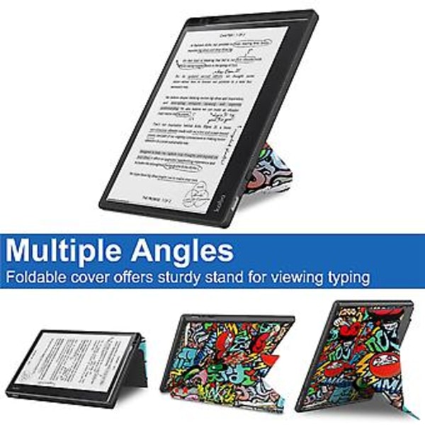 Målat Läder Smart Tabletfodral För Kobo Elipsa 2E (Graffiti)