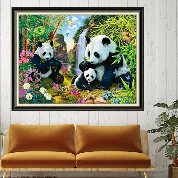 30 x 40 cm, famille de pandas Peinture au diamant Broderie Diamant