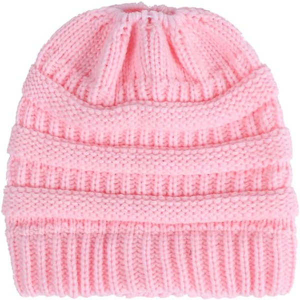 Pink Ponytail Hue Hat til Kvinder Piger, Vinter Varmt Blødt Stretc