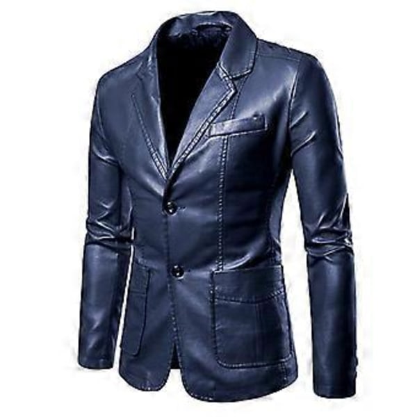 Forår og efterår PU herre business casual læderjakke (4XL Blå)