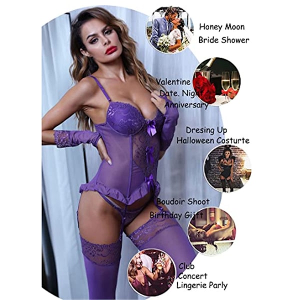 Lingerie for Women Sexy Lace Bodysuit Nightie Lingerie 5 Pcs Set (