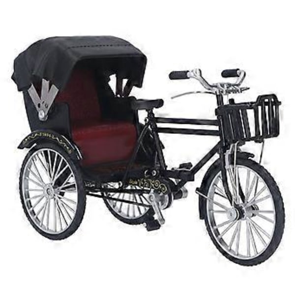 Rickshaw Modell Retro Design Dekorativ Interessant Legering 3 Hjul Rickshaw Skrivebordsornament for Dekorasjon Svart