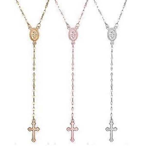 Enkel Dam Kors Jungfru Maria Oval Berlock Lariat Y Halsband Religiösa Smycken Gåva (Silver)