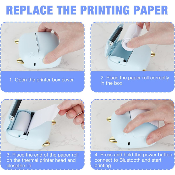 Mini bærbar fotoprinter, 15 stk. mini termisk printer, mini Bluetooth-printer kompatibel med Seve
