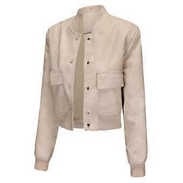 Lös kofta, avslappnad jacka, ribbad modejacka, läderjacka för kvinnor (2XL Off-white)