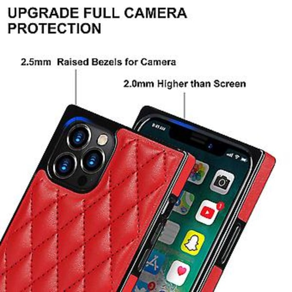 Etui til iPhone 14 med kjede i PU-lær, Datura Diamond Lattice (Rød)