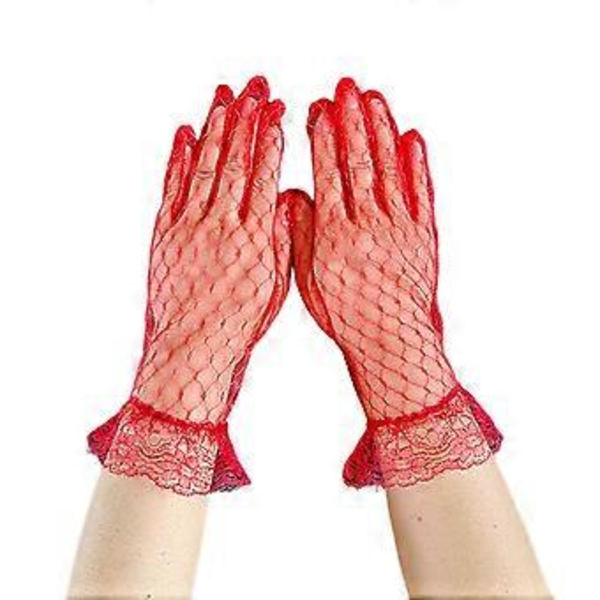 Dam Kvällsbankett Handskar Eleganta Hel Finger Handskar 1920-tals Flapper Svarta Spets Brud Bröllopshandskar för Brudklänning Röd( Röd)