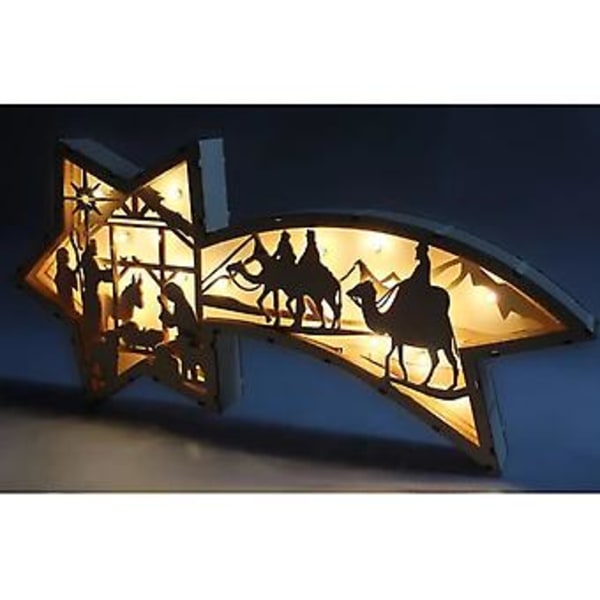 3D LED Træ Julekrybbe Scene Stjerneformet Bordlampe Julekrybbe Stjernelampe