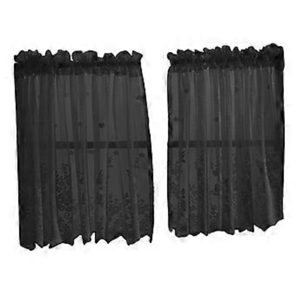 Broderede vinduesvoile gardiner, kappe, trin, pink-kappe-130x41cm (Sort-2 lag-74x61cm)