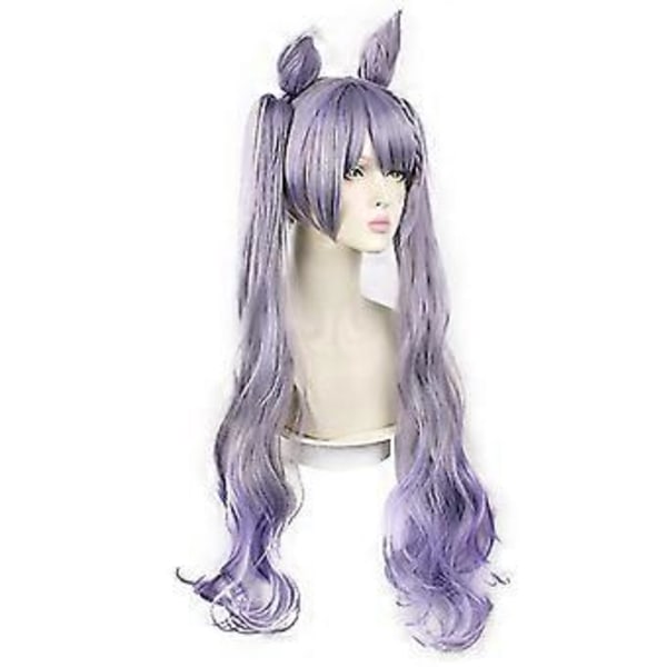 flätor cosplay peruk ljusblå gradient spel rollspel peruk värmebeständigt syntetiskt hår 81cm (Smoke Purple)