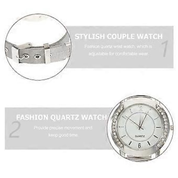 Stilren Klocka i Rostfritt Stål Mode Quartz Klocka Justerbar Klocka Casual Diamant Armbandsur för Kvinnor Män (Silver)