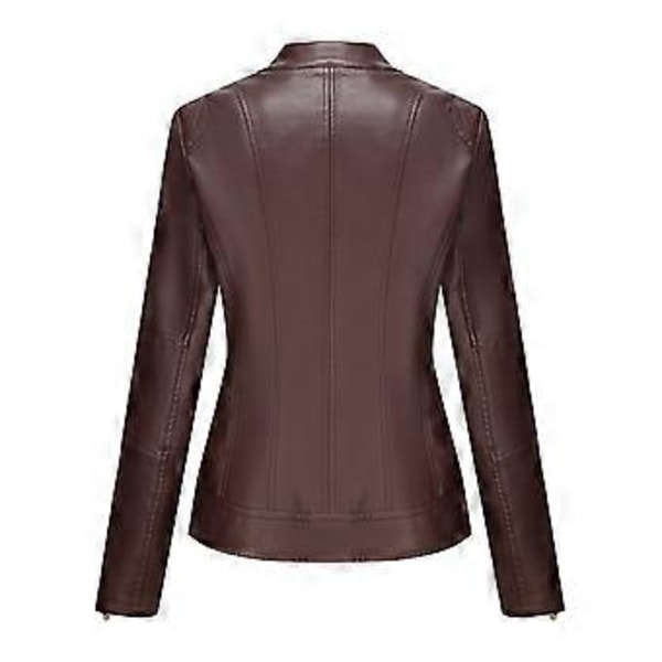 Trendy skinnjakke for kvinner, jakke med ståkrage, tynn skinnjakke for vår og høst (4XL Kaffe)