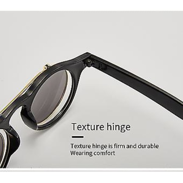 Flip Up Linse Steampunk Runde Solbriller Shades Retro Stel Klare Herre Dame Guld (Lys Sort/Grå Linse)