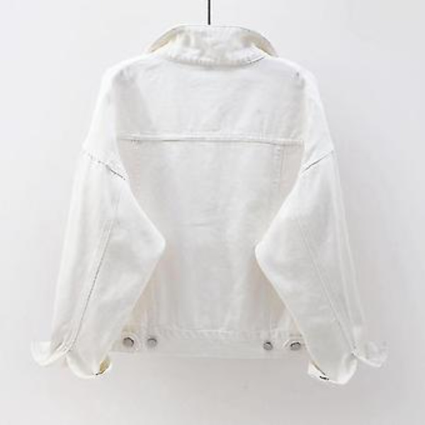 Damjacka med lång ärm i denim, varm och ytterkläder (XXXL Vit)