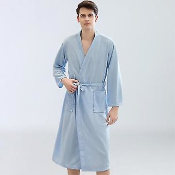 Män Kvinnor Waffle Badrock Klänning Sommar Loungewear Pyjamas Robes(M Himmelblå Män)