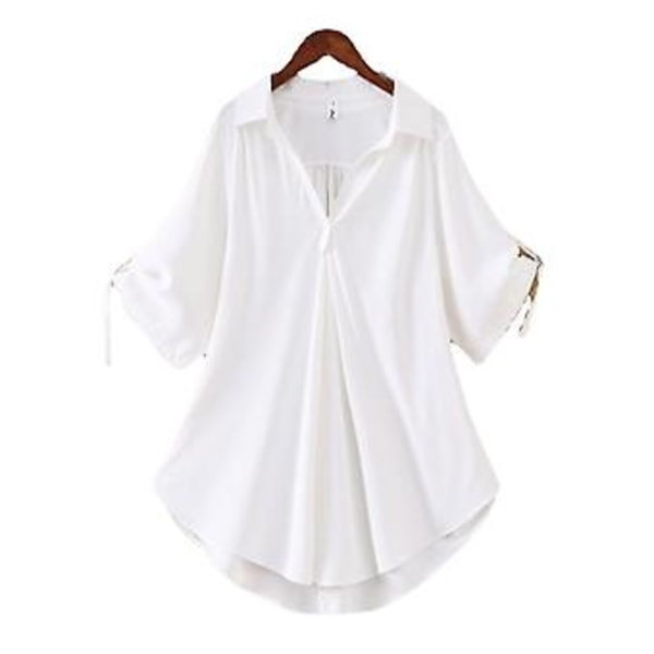 Fianao Topp for Kvinner - Ensfarget, Kule og Avslappede Damebluser med V-Hals og Løstsnitt for Shopping (2XL Hvit)