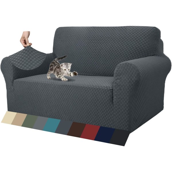 2-sits mörkgrå superstretchig jacquard sofföverdrag, anti