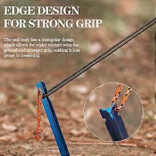 10 STK Trekantet Jordspyd i Aluminiumlegering, Holdbart Jordspyd af Høj Kvalitet til Vandreture og Camping (Royal Blue)