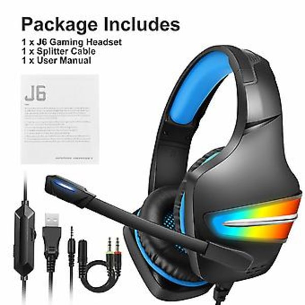 Pro Gaming Headset Mikrofon 7.1 Surroundljud RGB USB Hörlurar för PS5/Xbox ONE/PC (Blå)