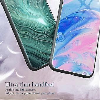 För iPhone 15 Marmormönster Telefonfodral Härdat Glas+PC+TPU Anti-rep Skydd