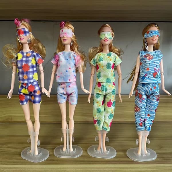 4 set dockkläder, lämpliga för nya 30cm dockkläder, pyjamas set (kläder + byxor + ögonmask)