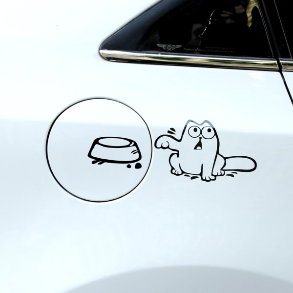 Cat and bowl car sticker, black, refueling cat funny creative fue