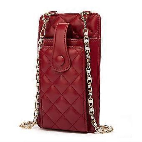 Liten Crossbody Mobiltelefonplånbok Mjuk och Slitstark för Resor, Promenader och Camping (Vinröd)