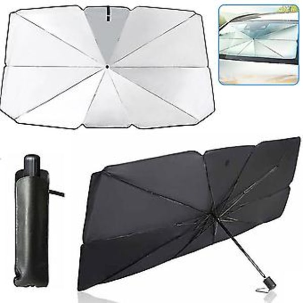 Bilsolskydd Vindruta Solskydd, Titan Silver Tyg Vikbart Vindruta Solskydd Parasoll (65 x 125 cm)